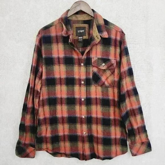 CQR Flannel Men's Button down long sleeve L Plaid L 9638P - Picture 1 of 6